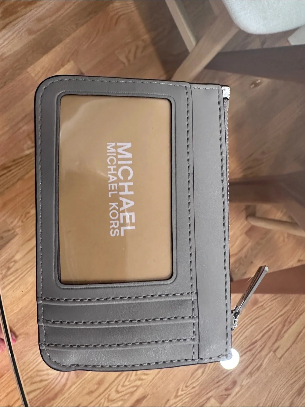 Michael Kors White and Light Gray Monogram Zip Pouch Wallet Jet Set Travel Small